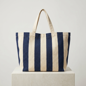 Eco Friendly Extra <b>Large</b> Custom Logo Organic Reusable Stripe Cotton Shopping Bag Canvas Grocery Bag Oversize Gym Tote Bag - Product Image 1
