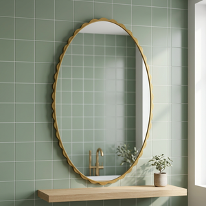 Oval Brass Wall <b>Mirror</b> with Scalloped Frame Modern Decorative Design for Living Room Bedroom - Product Image 3