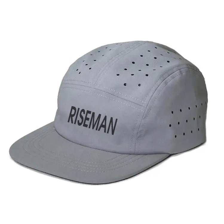 Riseman 5 Panel Perforated Camp Hat Laser Cut Hole Breathable Running Hat Dry Fit Camper Hat Waterproof Performance Running Cap