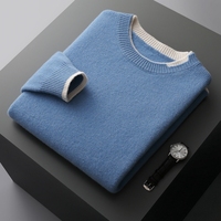 100% pur cachemire hommes col rond hiver épais ample chaud pull contraste deux pièces tricoté laine bas chemise