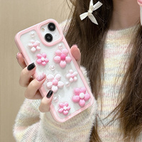 Coque de téléphone portable antichoc 360° en TPU avec fleurs 3D mignonnes et fraîches, effet goutte de colle, protection intégrale anti-chute