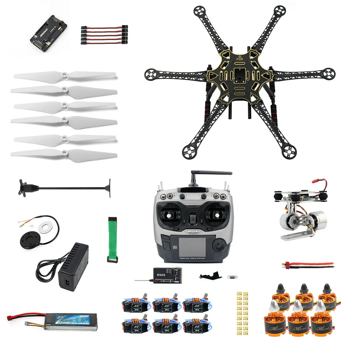 F08618-M Assembled HMF S550 F550 Upgrade RTF Kit with Landing Gear &amp; APM 2.8 Flight Controller GPS Compass &amp; Gimbal