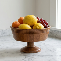 Schale aus Akazienholz, hölzerne Servierschale, Schale mit Fuß, Schale auf Sockel, erhöhte Obstschale, dekorative Schale als Mittelpunkt