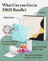 Phomemo M02S printer mini portabel, printer mini nirkabel 300dpi stiker foto mini termal