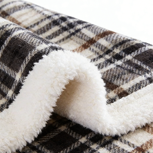 Custom OEM ODM Flannel and Sherpa Double-Layered Blanket Soft Classic Check Polyester Blanket <strong>Cosy</strong> and Plush Sherpa Fleece <strong>Throw</strong> - Product Image 5
