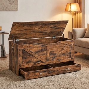Panca rustica in legno per ingresso e contenitore portaoggetti/giocattoli <span class=keywords><strong>con</strong></span> cerniere robuste, mobiletto <span class=keywords><strong>scarpiera</strong></span> per la casa, supporta 100 kg - Product Image 4