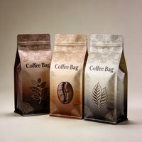 Sacs à café en aluminium imprimés sur mesure, refermables, à fond plat, emballage plastique, sac à café avec fermeture éclair