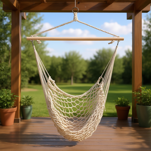 Hamac en corde de coton pliable pour l'extérieur et l'intérieur, chambre, jardin, patio, terrasse, véranda, design traditionnel blanc - Product Image 2