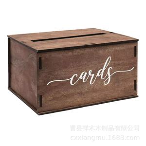 Wooden <b>Card</b> <b>Box</b> Walnut Color Rectangle Portable <b>Wedding</b> Gift Money Holder Reception Decoration Baby Shower Graduation Use - Product Image 5