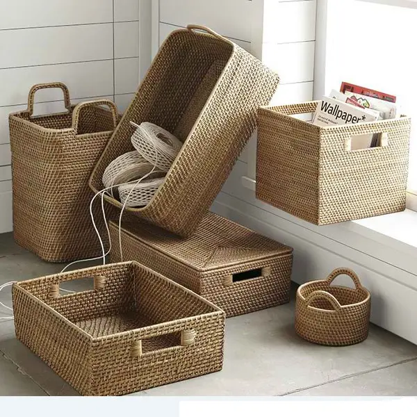 Großhandel Günstigste Handmade Square Rattan Weiden körbe Gewebte Rattan Körbe Wäsche lagerung Home Organisation Dekor Produkte