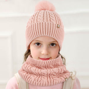 लंबे शीतकालीन ऊन बेनी टोपी दस्ताने का थोक सेट, स्कार्फ पोम बुनाई के बच्चों के लिए मुद्रित पैटर्न - Product Image 1