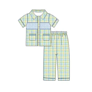 Nieuwe Aankomst Gesmokt Kinderkleding Op Maat Bedrukt Meisje Sets + Gewaad Lente Peuter Driedelig Meisje Pyjama Sets