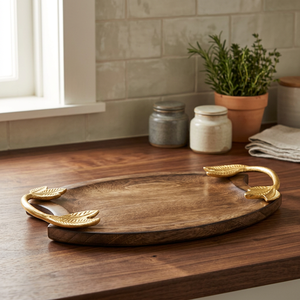 New Modern Copper Rectangle <b>Gold</b> Leaf Handle Hanging <b>Serving</b> <b>Tray</b> and Platter for Wedding Decoration Table Decor Christmas Gift - Product Image 3