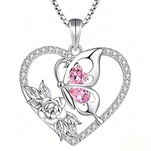 Collier pendentif en argent sterling S925 de luxe avec zircone cubique en forme de cœur, rose et papillon, fabrication directe <span class=keywords><strong>d</strong></span>'usine SPJ, OEM ODM, pour anniversaire - Product Image 5