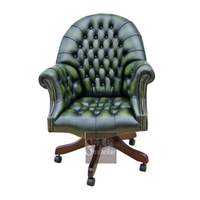 Chaise de directeur capitonnée de style mid-century sur mesure, chaise de bureau en bois antique, cuir véritable, pivotante, dossier haut, chaise de patron