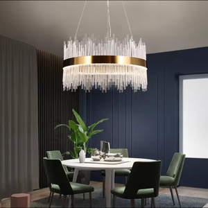Zèle éclairage lustre en verre nordique avec hauteur réglable anneau en or cristal pendentif lumière cercle Design LED pour salon - Product Image 2