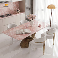 Table à manger de luxe en pierre de quartz rose naturelle, pierre précieuse de guérison