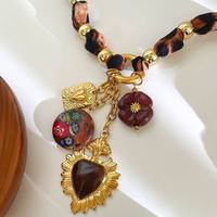 Vintage imprimé léopard corde chaîne foulard en soie collier coeur forme pendentif breloques noël pour les femmes