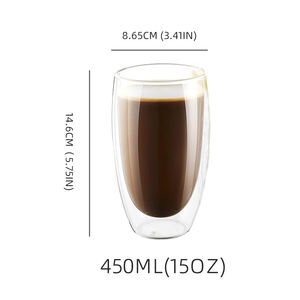 Vaso de Vidrio Borosilicato de Doble Pared Transparente de 450 ml (15 oz), Resistente al Calor, Apto para Lavavajillas, Libre de BPA, Sin Condensación, para Café Helado - Product Image 2