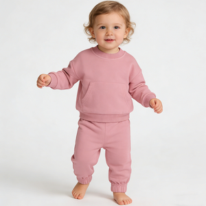 סט בגדי תינוקות איכותי לילדים, שני חלקים, סט טרנינג חלק לבנים, סיטונאי, סט קפוצ'ונים לילדים, סט ריצה לתינוקות - Product Image 1