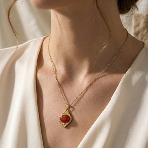 Collar Vintage Francés con Diseño <span class=keywords><strong>de</strong></span> Rayos <span class=keywords><strong>de</strong></span> Sol <span class=keywords><strong>para</strong></span> Mujer, Chapado en Oro <span class=keywords><strong>de</strong></span> 18K, Acero Inoxidable, Lapislázuli, Piedra Roja, Joyería, Regalo, Venta al por Mayor - Product Image 2