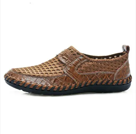 New cowhide men's leather shoes, breathable mesh shoes, casual business mesh breathable men's shoes Zapatos de cuero