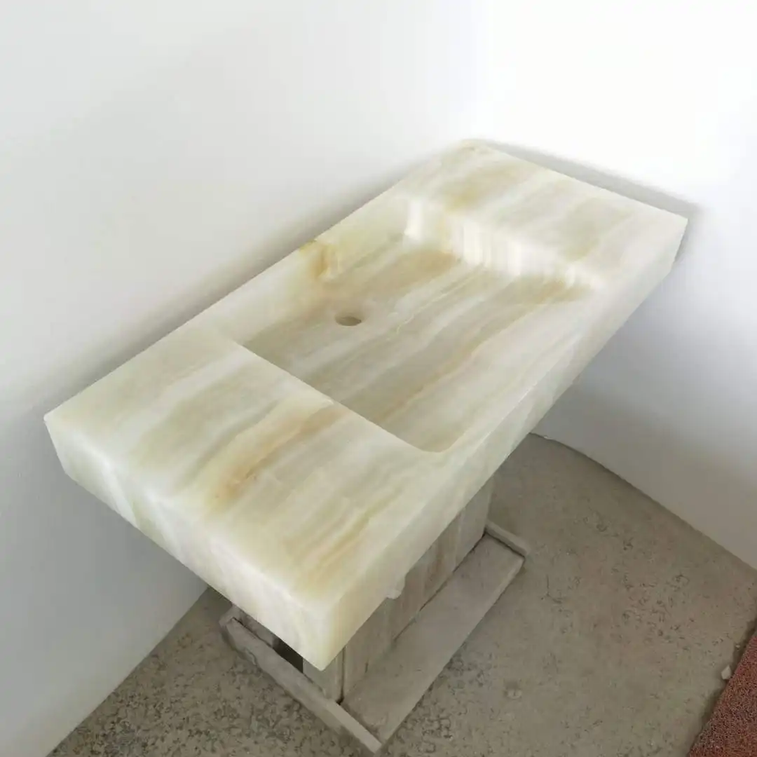 Fregadero de piedra de ónix blanco, hecho a mano, personalizado, para baño, cocina, Hotel