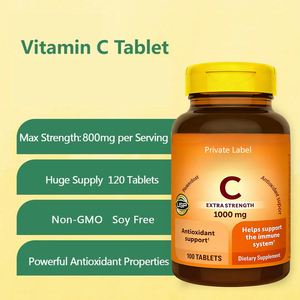 Tabletas de Vitamina C 1000mg OEM, Alta Potencia, Ácido Ascórbico, Suplemento para el Sistema Inmunológico, 100 Tabletas, Sin GMO, Sin Gluten, Vegano - Product Image 2