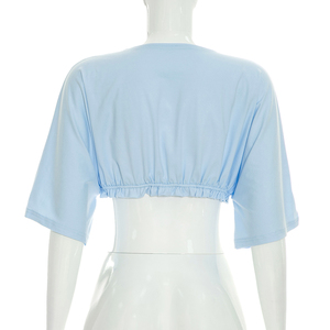 Viviblook Q26TP061 Camiseta de verano con cordones, informal, de color liso, con cordones, de manga corta, para mujer - Product Image 3