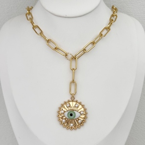 Kalung liontin perhiasan mata Turki warna-warni trendi baru liontin zirkon kubik kalung rantai Chunky untuk perhiasan pria dan wanita - Product Image 3