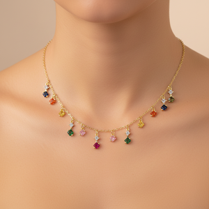 Gold Plated Multi Color <strong>rainbow</strong> <strong>Necklace</strong> Girl Women Colorful Tassel Charm Colorful Cz Delicate Sexy Layer Luxury Jewelry - Product Image 1