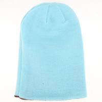 Bonnet tricoté réversible bicolore à revers, double couche, en acrylique, pour l'hiver, avec patch tissé personnalisé et logo coloré