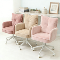 Fauteuil de bureau pivotant en velours côtelé avec accoudoirs intégrés et dossier matelassé, base blanche, idéal pour salon de beauté, bureau ou coiffeuse