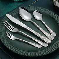 Ensemble de couverts en acier inoxydable martelé et poli sablé, couteaux, cuillères et fourchettes, pour restaurant, mariage, doré