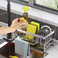 Organisateur d'évier de cuisine avec égouttoir Éponge Stockage Support de robinet Tige Métal Acier Type debout Installation murale Utilisation d'articles divers
