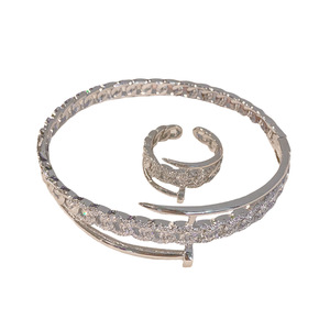 Ensemble de bracelet et bague de luxe pour ongles, or et argent bicolore, incrusté de diamants, bijoux de mode, cadeau pour femme, printemps 2025 - Product Image 5