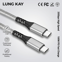 LUNG KAY Kabel USB 3.2 Gen2 Tipe C Kelas Atas, Transfer Data 20Gbps, Pengisian Cepat PD 100W untuk Komputer, Dilengkapi Chip E-Marker