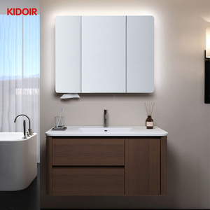 ตู้ห้องน้ำติดผนังแบบเรียบง่าย ดีไซน์จีน พร้อมไฟ LED <span class=keywords><strong>กระจก</strong></span>เงา PVC ไม้อัด สำหรับบ้านและโรงแรม - Product Image 1