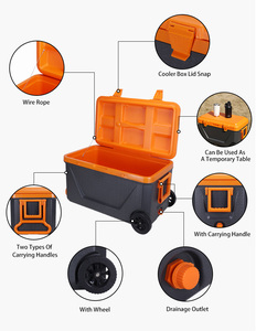 60L Băng hộp với bánh xe lớn băng ngực cho câu cá lưu trữ container PU cách nhiệt hộp mát - Product Image 2