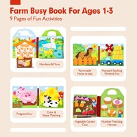 Livre d'activités Montessori en feutre doux, jouet éducatif précoce pour tout-petits, apprentissage de la ferme, tableau d'activités, livre silencieux avec marionnettes à doigts