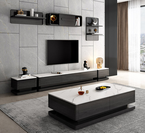 Moderno y Lujoso Mueble para TV de MDF y Mesa de Centro con Superficie de Piedra Sinterizada, con Almacenamiento LED para Sala de Estar - Product Image 3