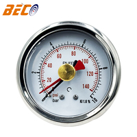 2.5" Water Pressure Gauge 0-10bar/140psi with Red Memory Pointer U-bracket Oil Filled Shock-Resistant Pressure Gauge Back Mount