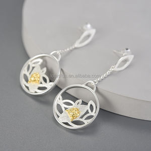 Lotus Fun hecho a mano Vintage Ladybird Beetle 925 plata esterlina 18K chapado en oro siete manchas mariquita pendiente mujeres joyería fina - Product Image 2