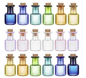 Frascos de vidro com rolha para garrafas, mini frasco de vidro quadrado com rolha, colorido frascos de rolha