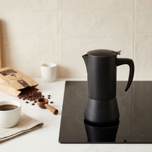 Cafetière Moka <span class=keywords><strong>italienne</strong></span> en acier inoxydable noir, 6 tasses, compatible <span class=keywords><strong>induction</strong></span>, en stock - Product Image 2