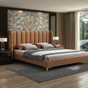 Lit de chambre à coucher moderne de luxe, taille standard, cadre en bois de bouleau, couleur personnalisable, revêtement en cuir microfibre, <span class=keywords><strong>sommier</strong></span> tapissier, garantie 3 ans - Product Image 1