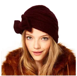 2022 Nieuwe Winter Hoed Voor Vrouwen Mode Grote Boog Beanie Tulband Hat Knit Bonnet Femme