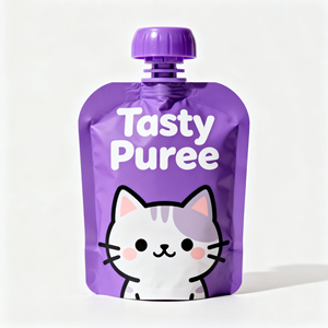 Pochette de bec d'emballage réutilisable personnalisée avec bouchon à vis Pochette de buse en papier d'aluminium portable pour purée savoureuse Sacs en mylar pour nourriture pour chat - Product Image 1