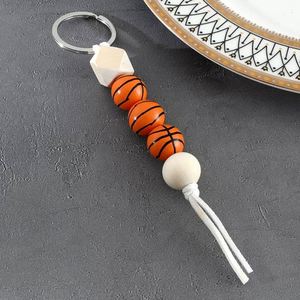 <b>Personalized</b> Soccer Tennis Baseball Volleyball Bead Print Pendant Wooden Bead <b>Keychain</b> Sports Ball <b>Keychain</b> - Product Image 3