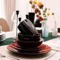 Ensemble de 56 assiettes à dîner en grès noir artisanal, promotion exceptionnelle, design unique et luxueux, résistant à la chaleur, passe au lave-vaisselle et au four